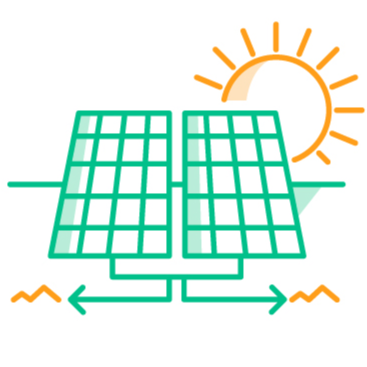 Icon of solar panels capturing sunlight.